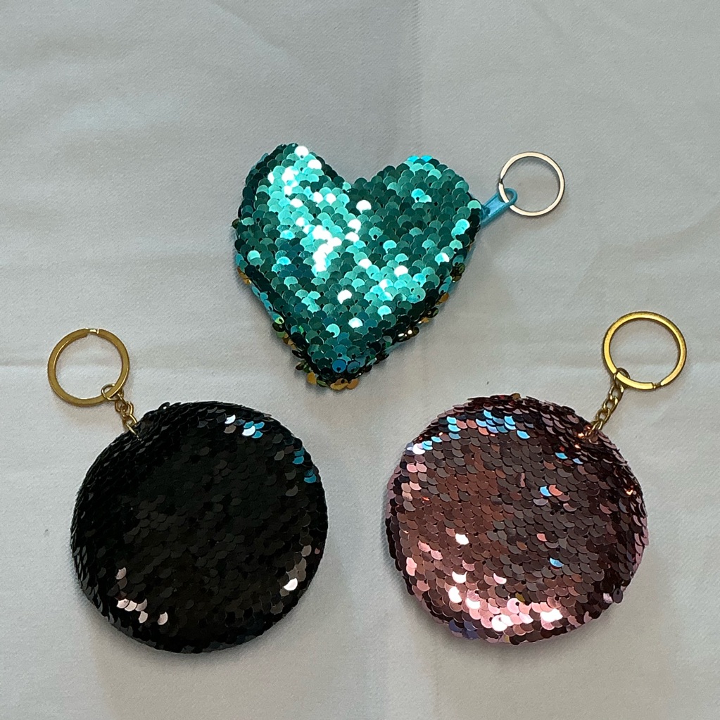 Sequin Heart And Round Keychain Set Of 3 Ct